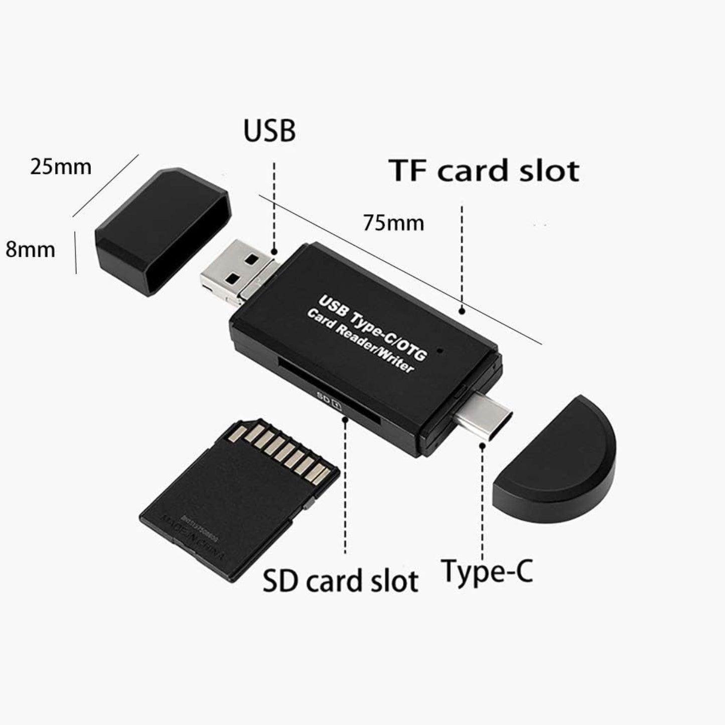 3-in-1 USB Type-C Card Reader Portable Type-C OTG Card Reader Micro SD Card Reader With SD and Micro SD Easily Connect to Your Smartphone and Tablet - RS6556