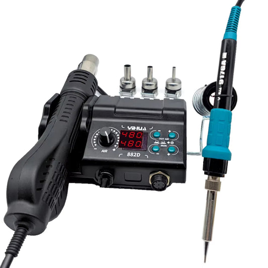 YIHUA 882D Soldering Iron Station Multi-Functional Rework Soldering Iron Station Powerful 882D Hot Air Rework Station With Adjustable Temperature and Airflow For Electronics Repair - RS6797