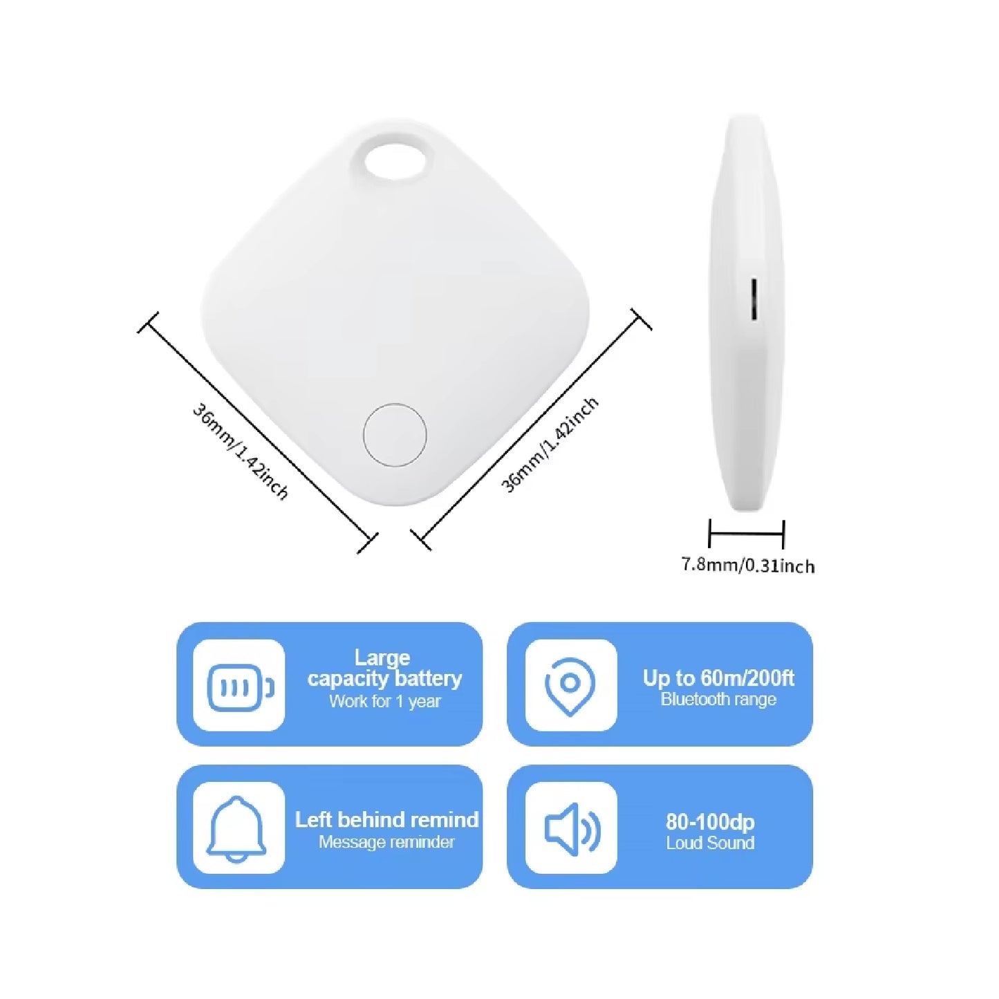 Bluetooth Item Finder World Tag Key Finder IP67 Waterproof Bluetooth Tracker Mini Bluetooth Tracker for Keys, Wallets, And More With Apple Find My (iOS only) - White - RS7000