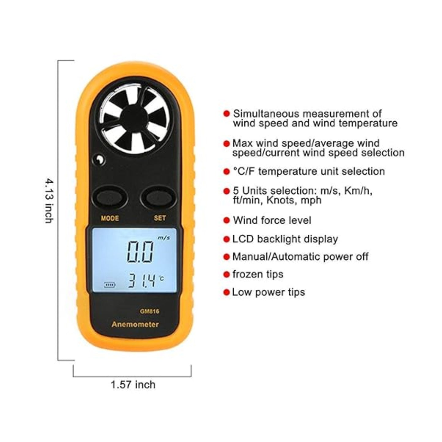 GM816 Portable Anemometer Thermometer 30m Measurement Range Anemometer Portable Wind Speed and Temperature Gauge For Accurate Readings- RS7018