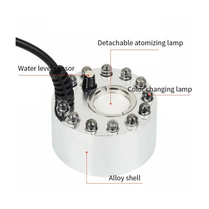 12 LED Mist Maker Colorful LED Mist Maker With 24V Adapter Humidifier Mist Maker Fogger Ultrasonic Mist Maker With 16/20mm Nozzle Perfect For Indoor and Outdoor Use - RS7024