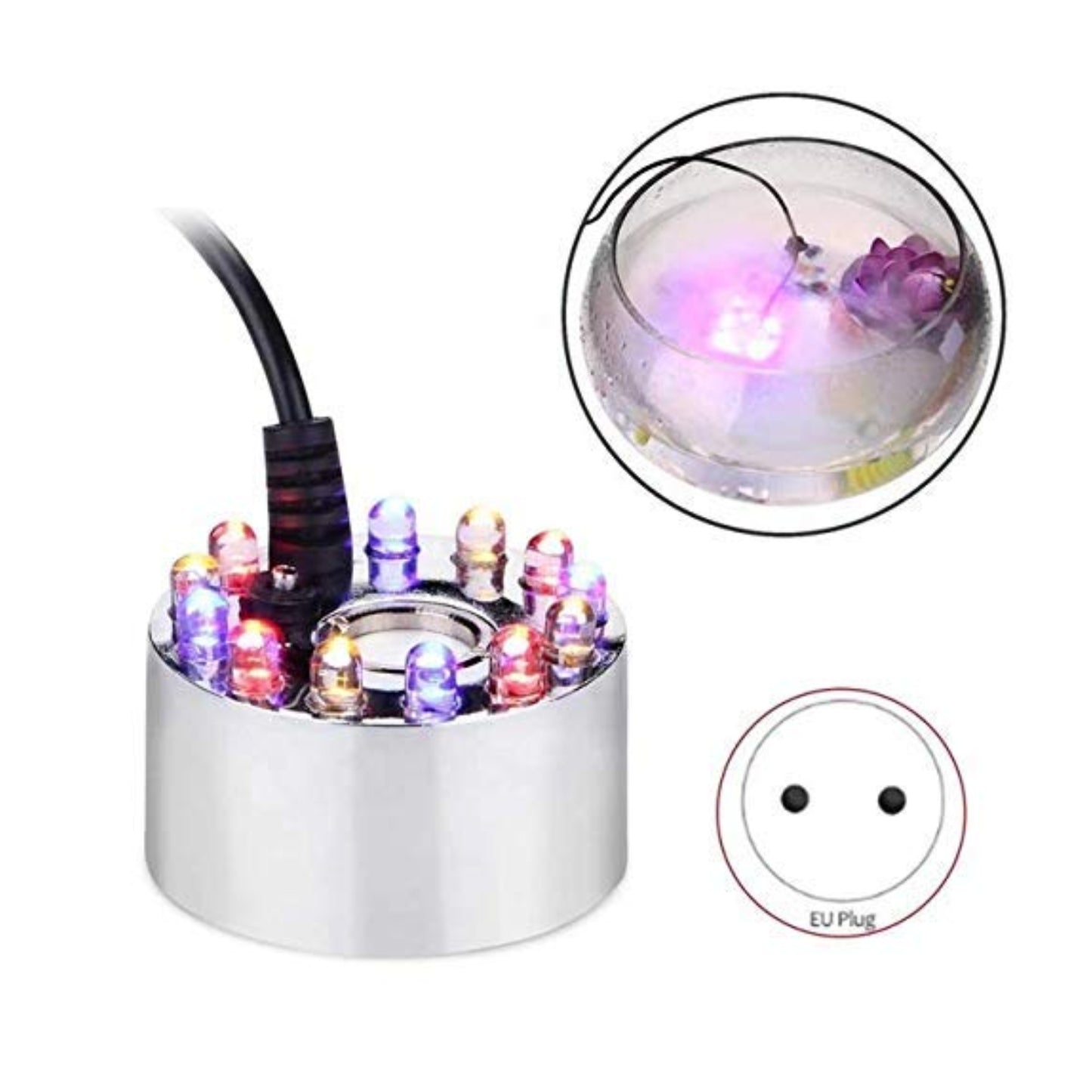 12 LED Mist Maker Colorful LED Mist Maker With 24V Adapter Humidifier Mist Maker Fogger Ultrasonic Mist Maker With 16/20mm Nozzle Perfect For Indoor and Outdoor Use - RS7024