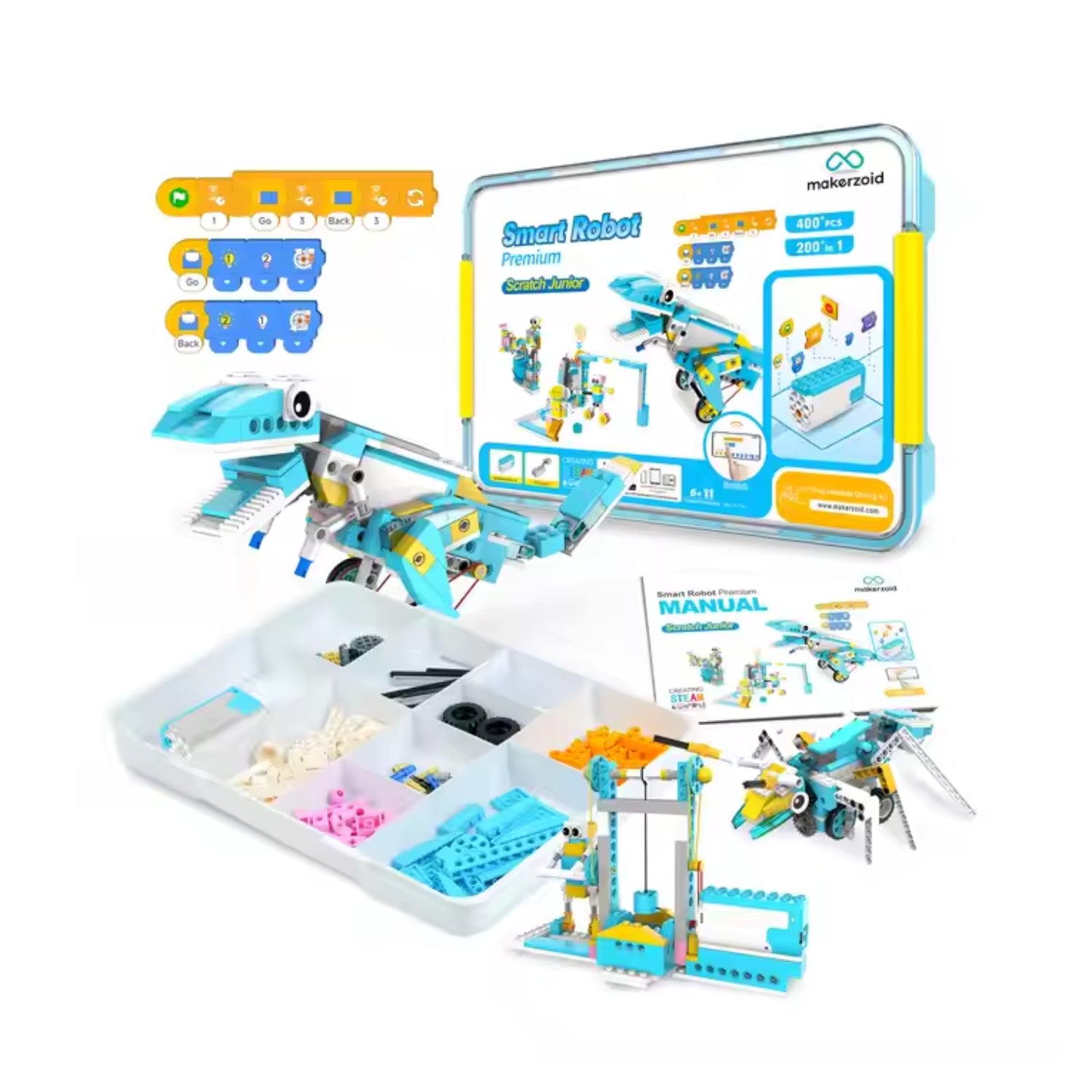 makerzoid 200-in-1 Coding Robot Kit Junior Programming Robot Toy Scratch Coding Educational Kit Remote Control Building Toys Educational Robotics Kits For Kids - RS7136