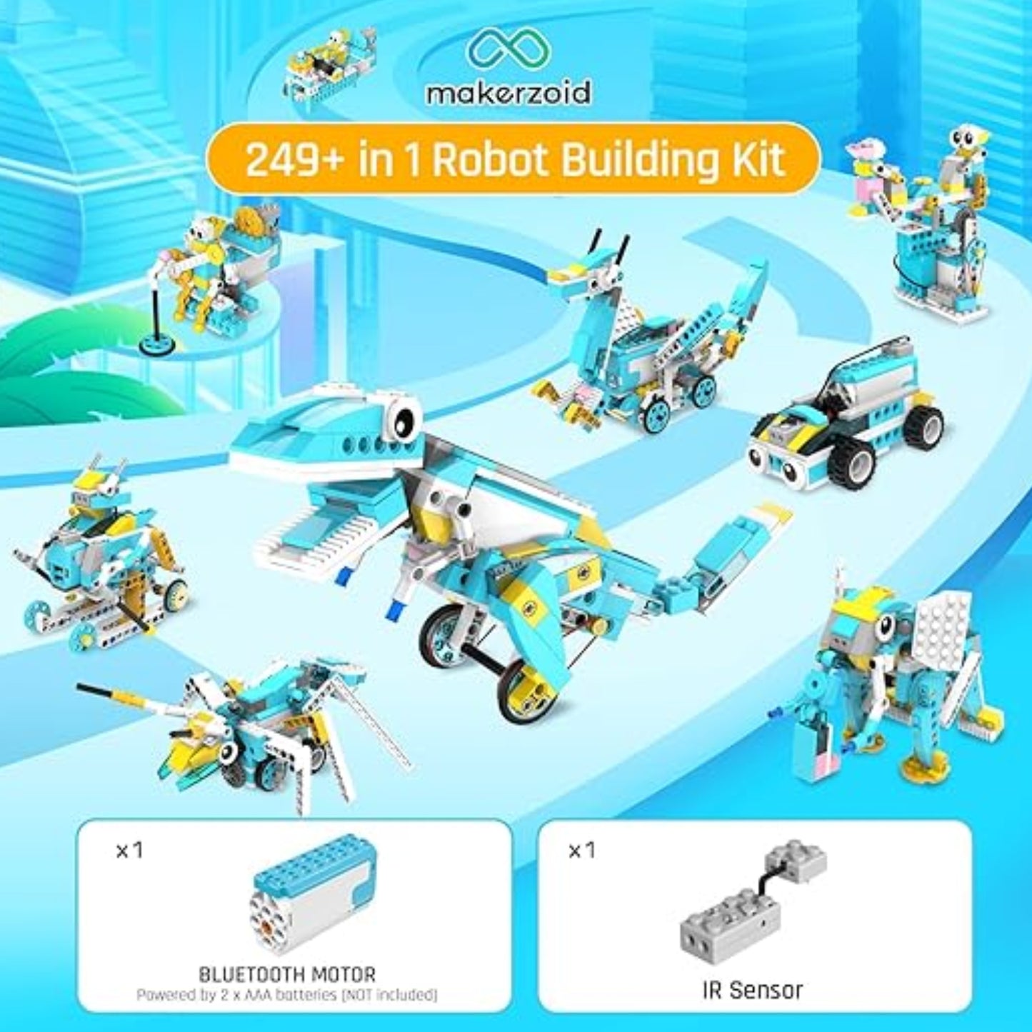 makerzoid 200-in-1 Coding Robot Kit Junior Programming Robot Toy Scratch Coding Educational Kit Remote Control Building Toys Educational Robotics Kits For Kids - RS7136