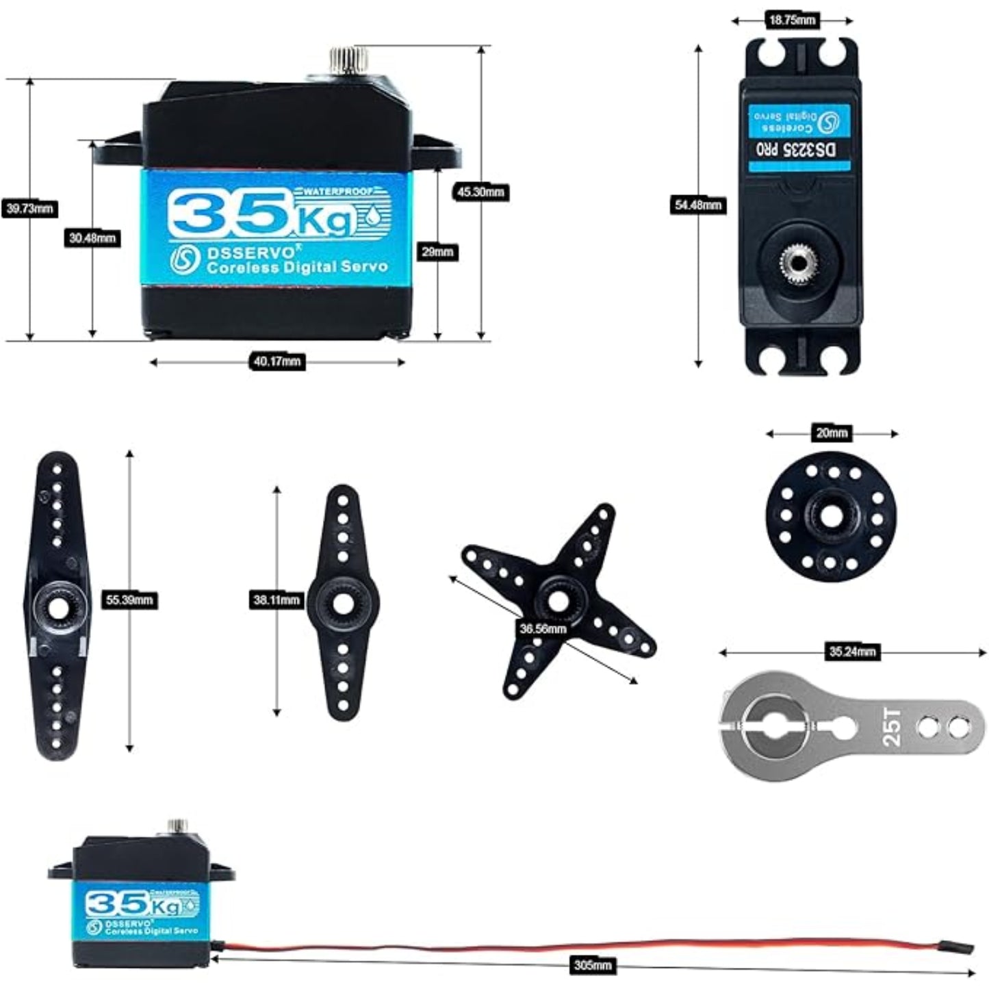 DSServo DS3235SSG 35KG Pro Waterproof Servo 180°, 270° (Optional)  Degree Rotation Servo Motor Durable Stainless Steel Gear Servo Powerful 35kg Torque  Coreless  Servo For Robotics and RC Cars