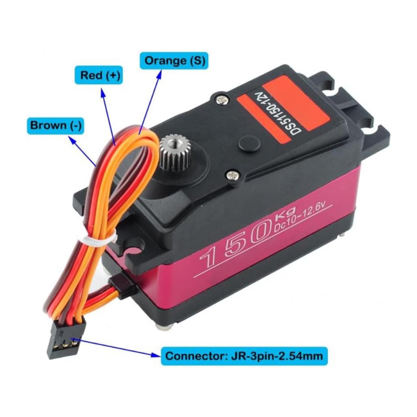 DSServo DS51150SSG 150KG Waterproof Servo 180°,  270° (Optional)  Degree Rotation Servo 12V High Torque Servo Metal Gear Waterproof IP66 RC Servo With 18T Servo Arm High Speed Steering Servo For 1/5 RC Car Robot Boat