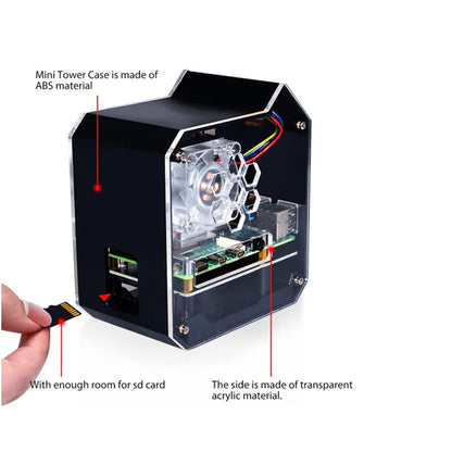 Raspberry Mini Tower NAS Kit For Raspberry Pi 4B, M.2 SATA SSD, Strong Heat Dissipation, OLED Screen Display - Black - RS3252