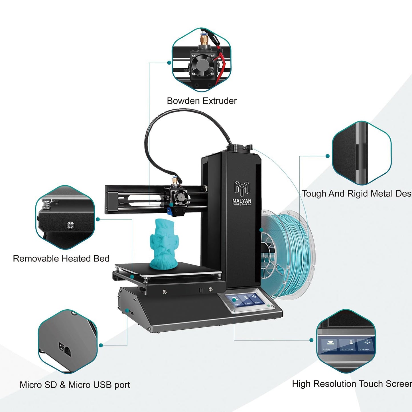 M320 FDM 3D Printer Mini 3D Printer, Fully Assembled 3D Printers Easy For Beginners and Kids, High Printing Accuracy, 3D Printer Printing With Size 150x150x150mm - RS7096