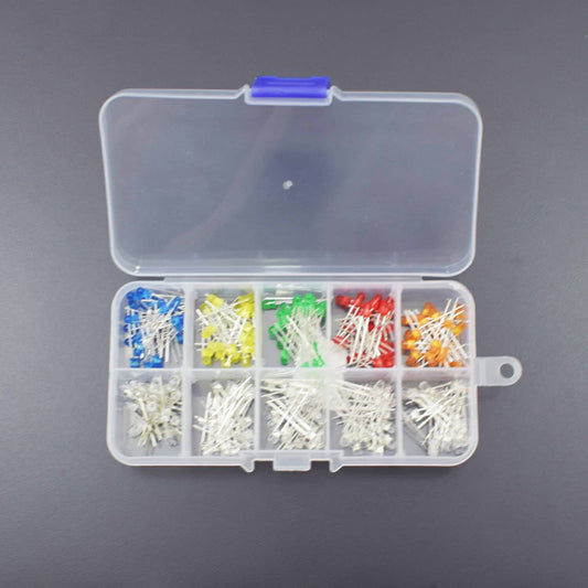 200pcs/set 3mm LED DiodeLight Round Bright Assortment Assorted Kit DIY Box White Yellow Red Green Blue Five Mix Colors-RS1713 - REES52