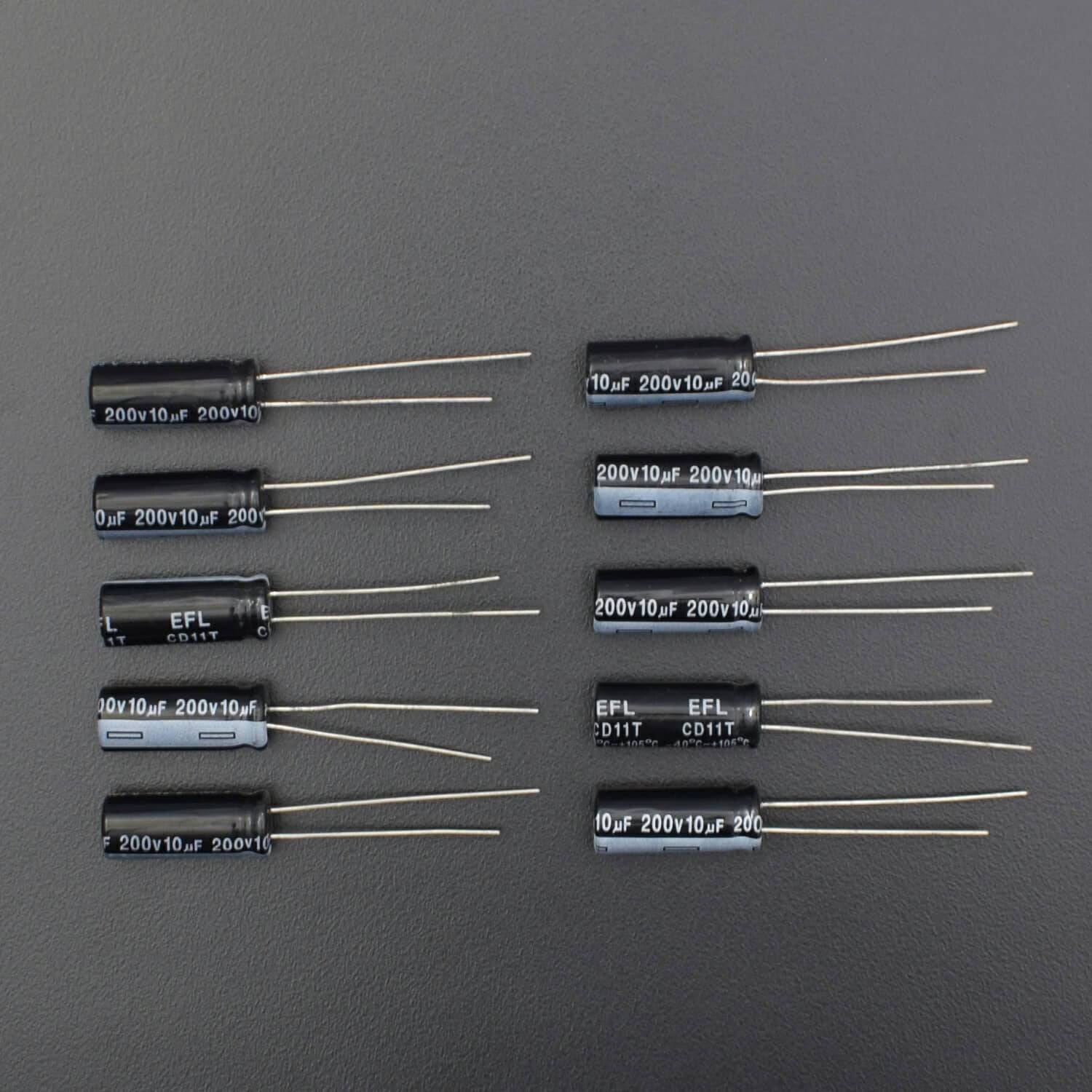10uF 200V Radial Electrolytic Capacitor-Pack of 5 - RS2029 - REES52