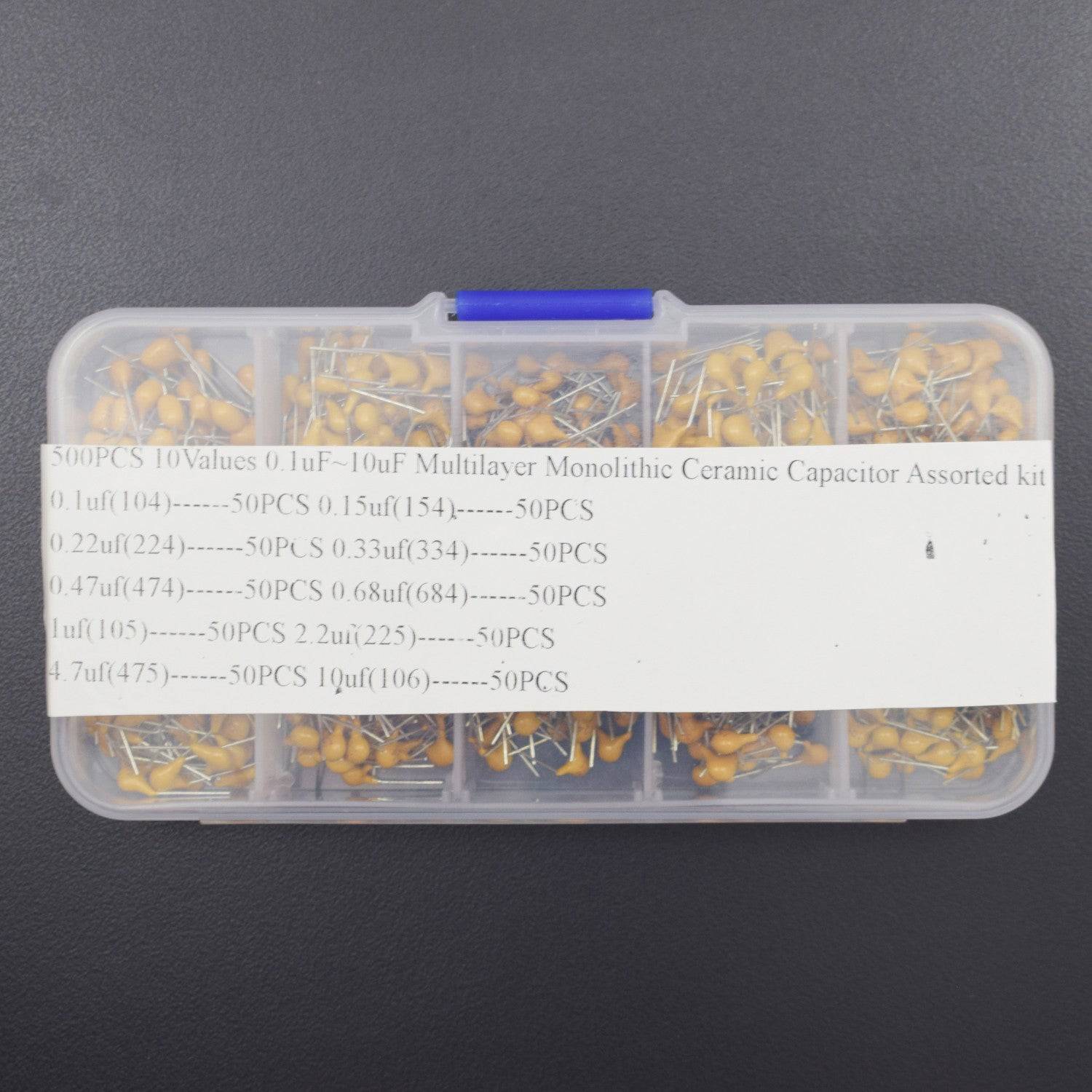 500PCS 10Values 0.1uF~10uF Multilayer Monolithic Ceramic Capacitor Assorted kit with Plastic Box- RS1901 - REES52