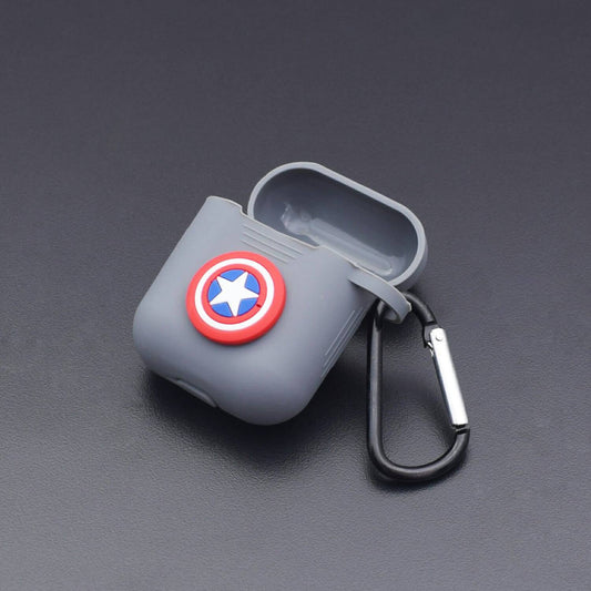 Captain America Protective Silicone Cover Skin For Apple Air-pods Charging Case Dock With Hook Grips - RS2175 - REES52