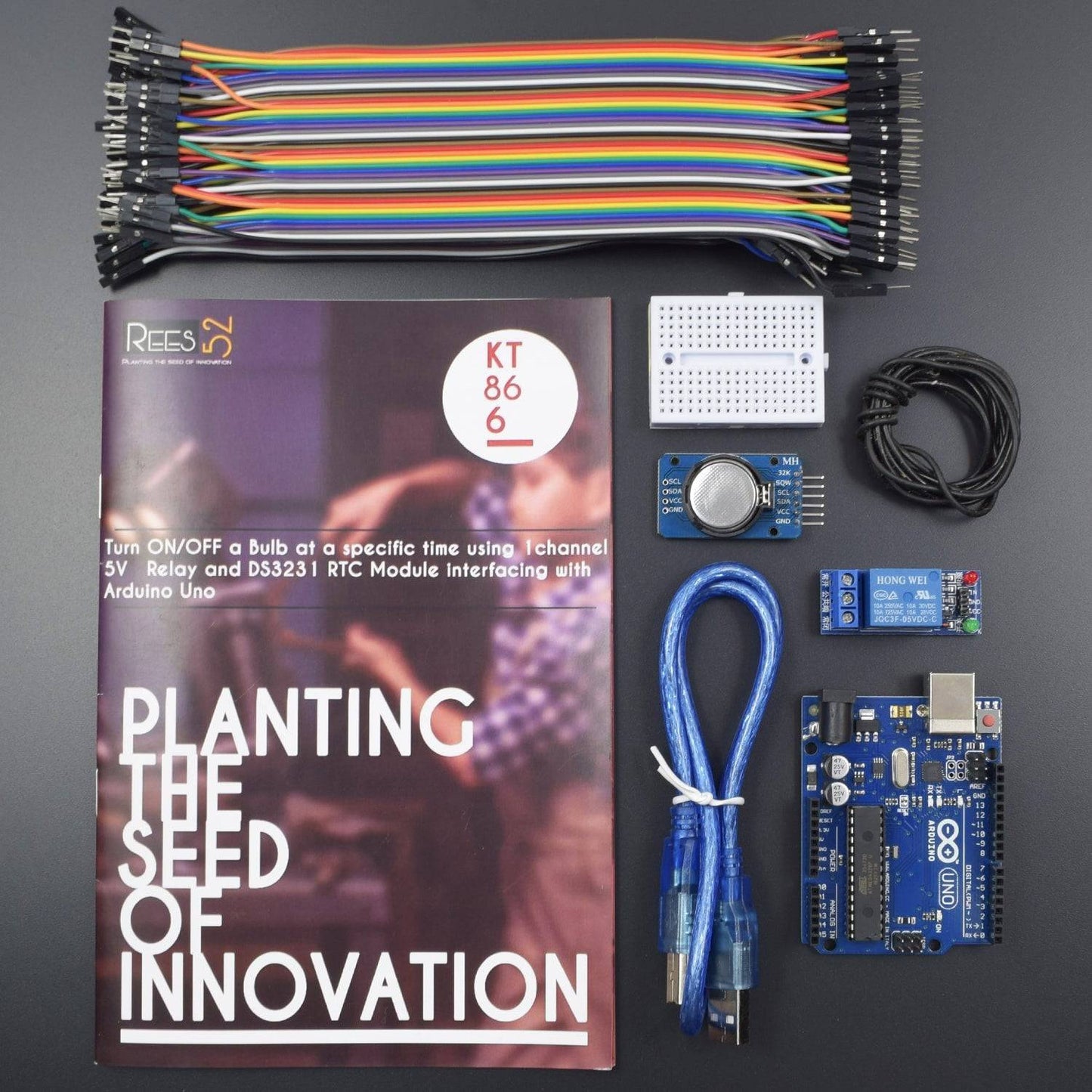 Turn On/Off a Bulb at a specific time using 1 channel 5v Relay and DS3231 RTC Module interfacing with Arduino Uno - KT866 - REES52