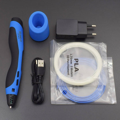 3D Pen, SL-300 BLUE COLOR 3D Printing Pen  with PLA / ABS Filament + Safety Holder + 2 Free 1.75mm Refills - RS852 - REES52