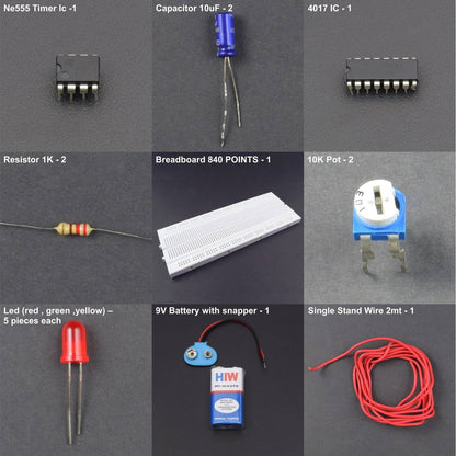 Glow LED’s in Blinking Pattern using NE555 Timer IC and CD4017 IC - KT950 - REES52