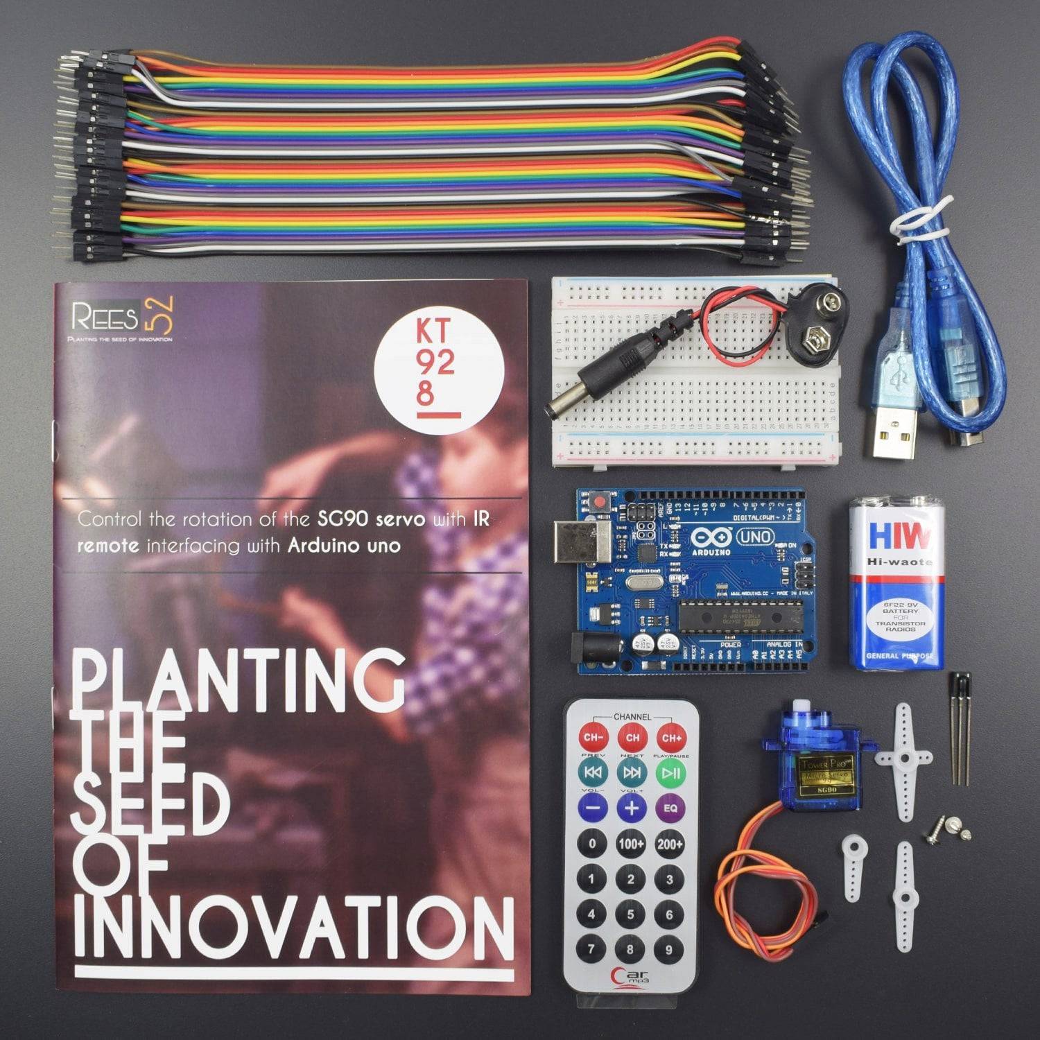 Control the rotation of the SG90 servo with IR remote interfacing with Arduino uno - KT928 - REES52