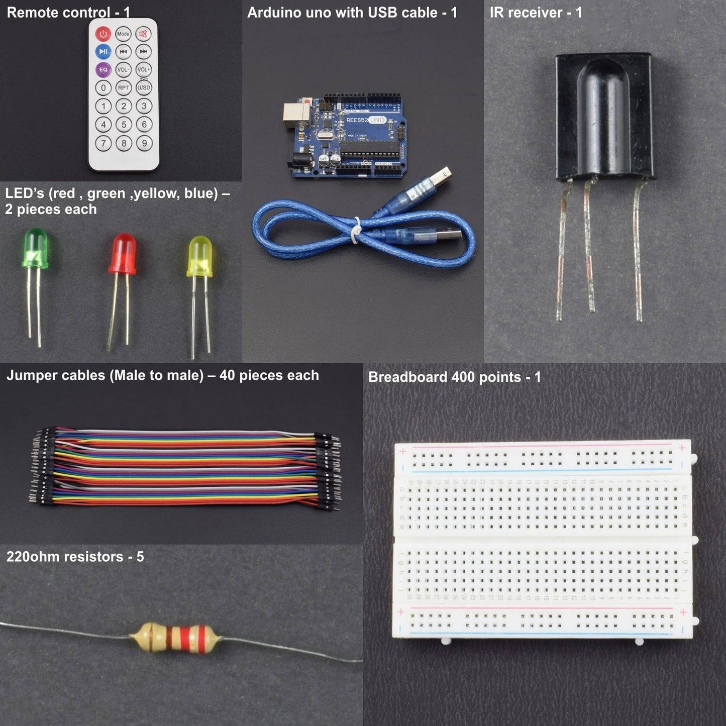 Control a led using infrared sensor and give command by IR Remote interfacing with Arduino Uno - KT929 - REES52