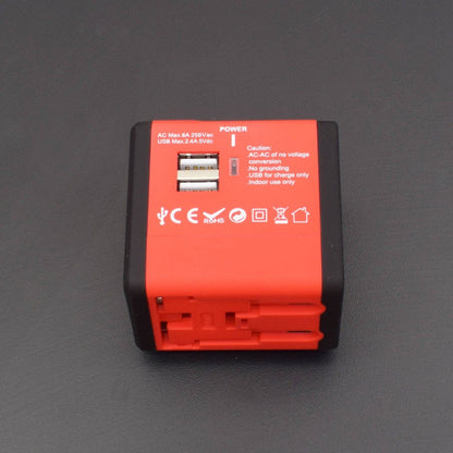 Travel Adapter with 2 USB Charger All in One Universal Plug Adapter Charger  for Android and iOS Red - RS584 - REES52