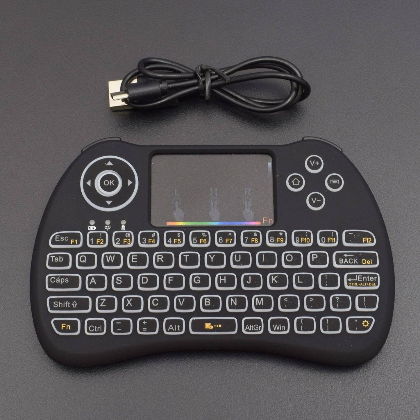 H9 2.4GHz Backlit Mini Wireless Keyboard, Handheld Remote with Touchpad Mouse (Black) - RS712 - REES52