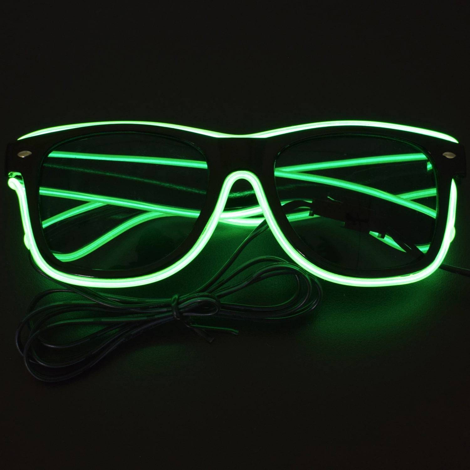 EL Wire Fashion Neon Shutter Electroluminescent Flashing LED Sunglasses with Battery case Controller (Lemon Green-Dark) - RS1236 - REES52