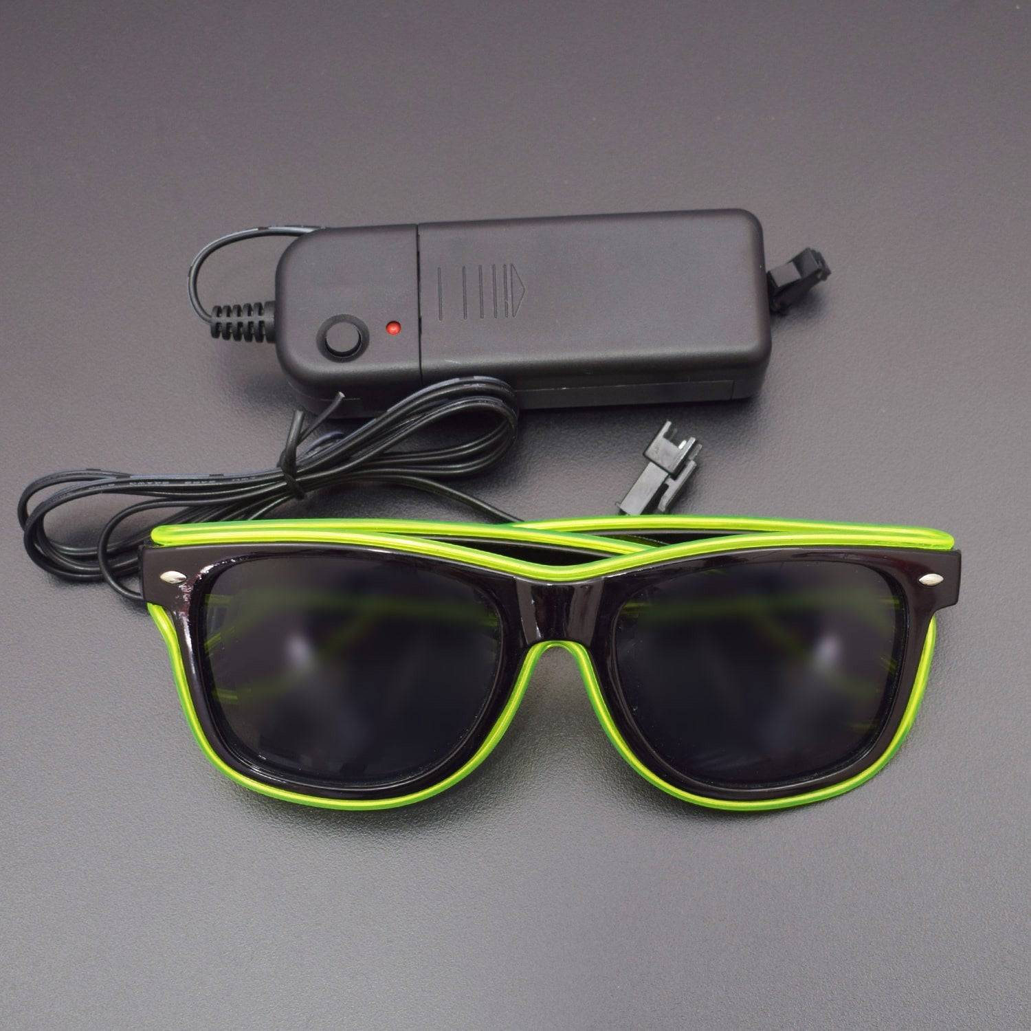 EL Wire Fashion Neon Shutter Electroluminescent Flashing LED Sunglasses with Battery case Controller (Lemon Green-Dark) - RS1236 - REES52