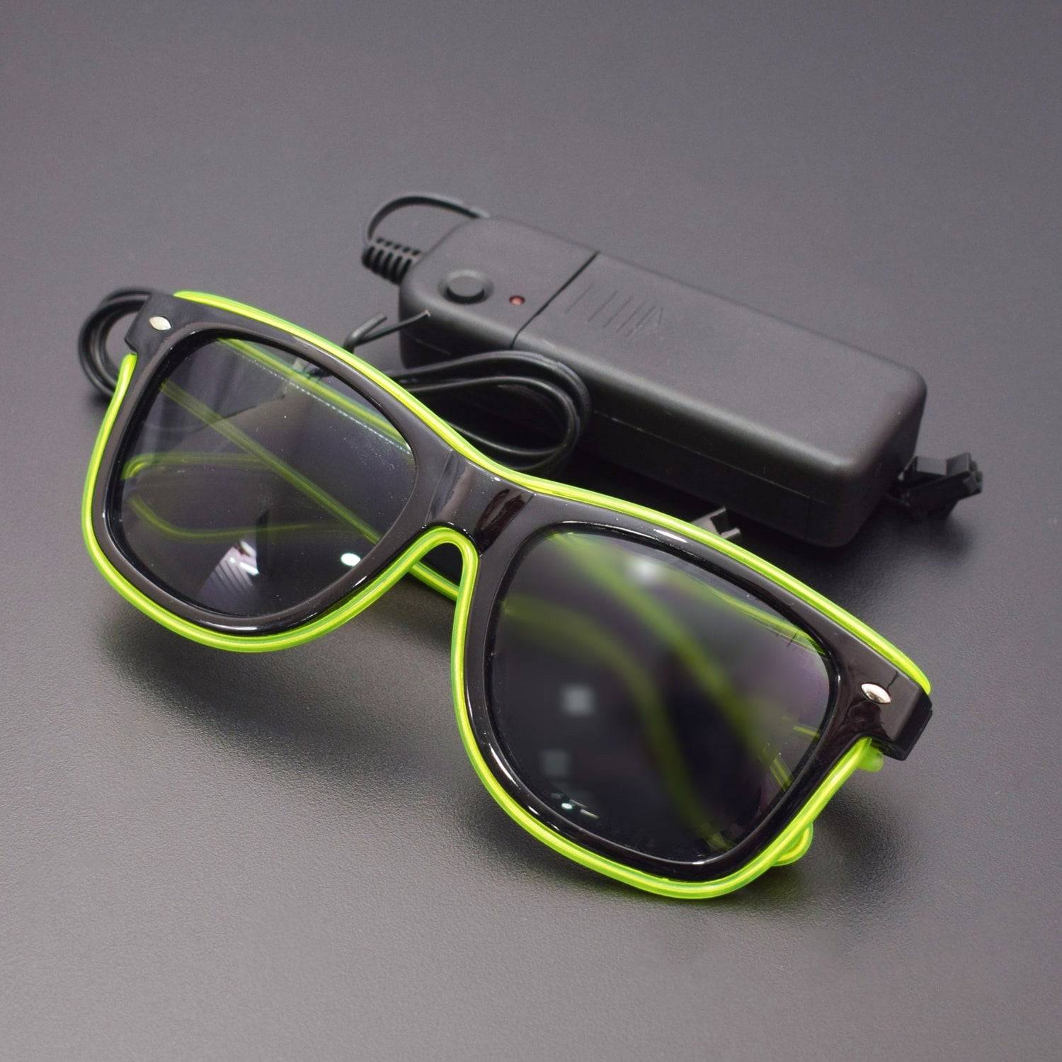 EL Wire Fashion Neon Shutter Electroluminescent Flashing LED Sunglasses with Battery case Controller (Lemon Green-Dark) - RS1236 - REES52