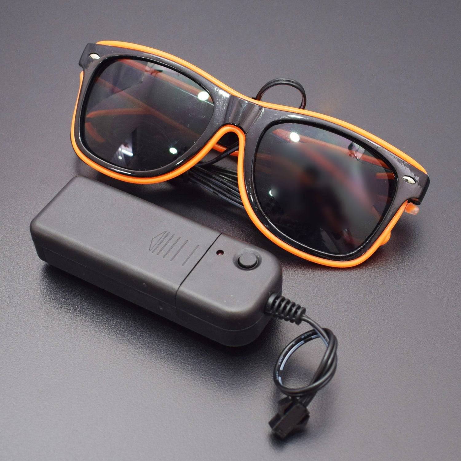 Orange EL Wire Fashion Neon Shutter Electroluminescent Flashing LED Sunglasses with Battery case Controller  - RS1232 - REES52