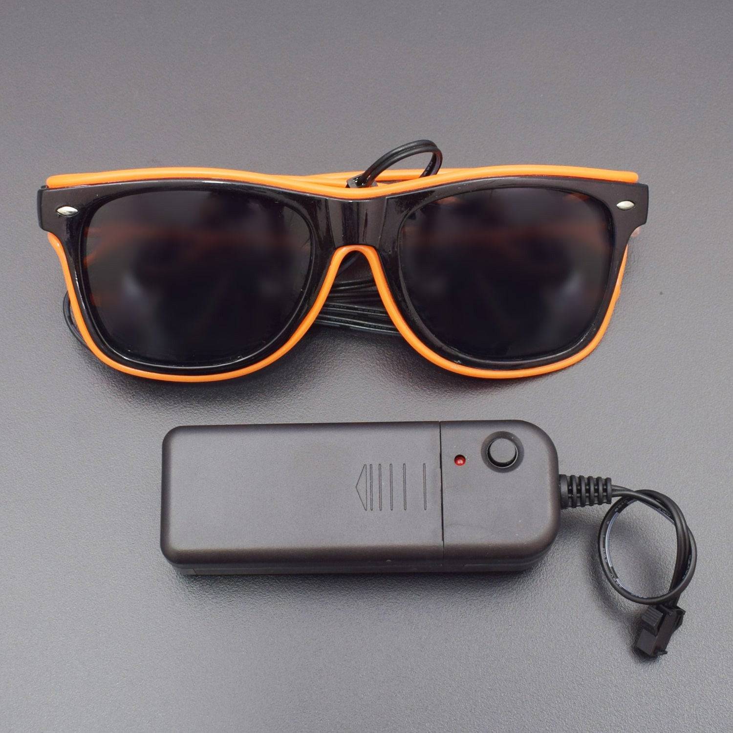 Orange EL Wire Fashion Neon Shutter Electroluminescent Flashing LED Sunglasses with Battery case Controller  - RS1232 - REES52