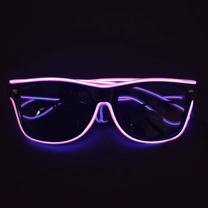 Dark Pink EL Wire Fashion Neon Shutter Electroluminescent Flashing LED Sunglasses With Battery Case Controller - RS1238 - REES52