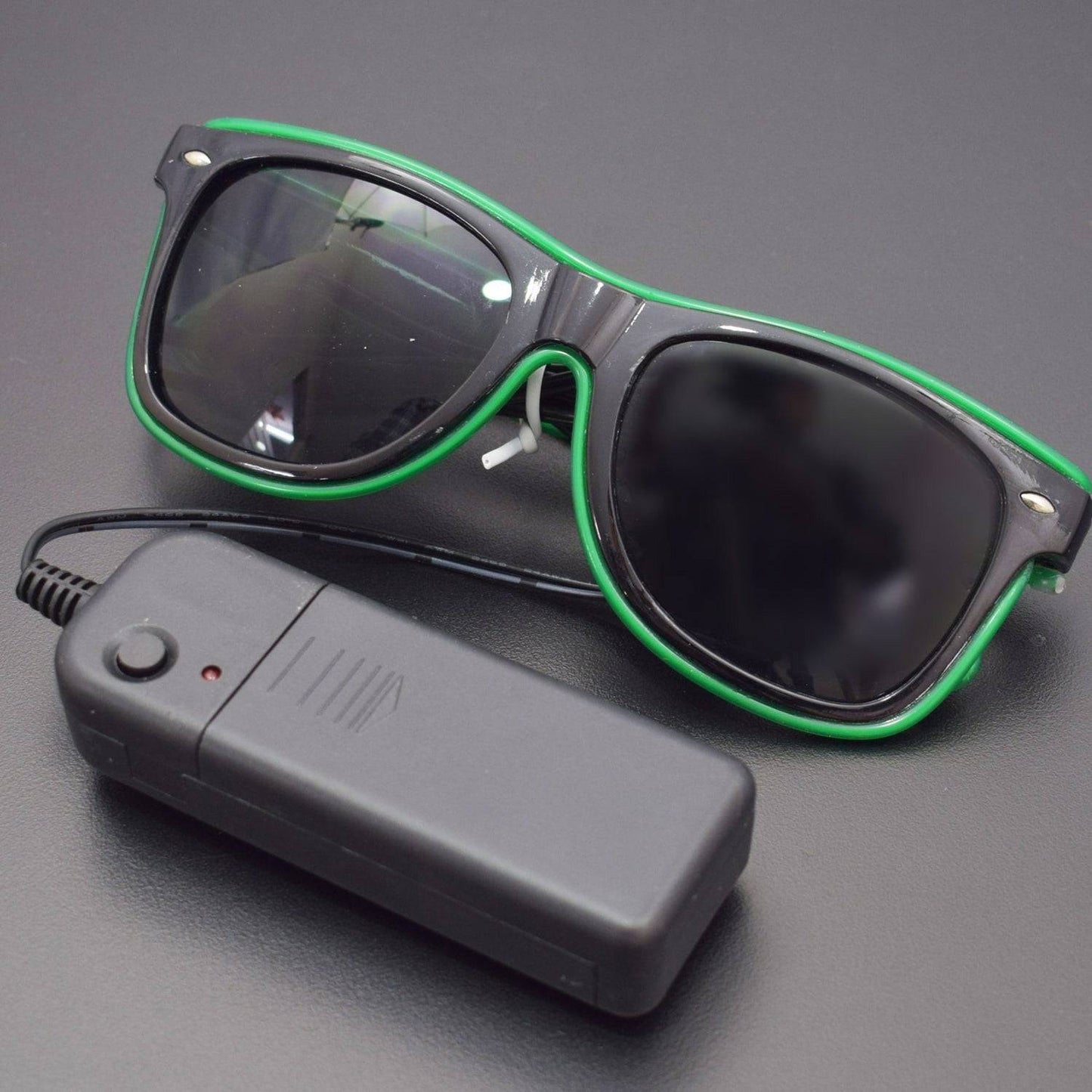 Dark Green EL Wire Fashion Neon Shutter Electroluminescent Flashing LED Sunglasses With Battery Case Controller - RS1237 - REES52