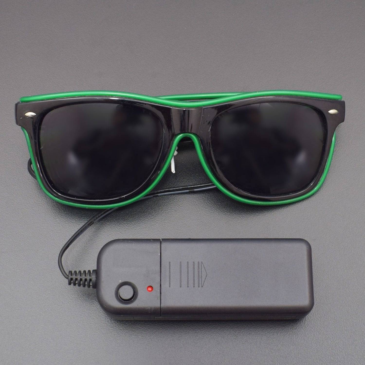 Dark Green EL Wire Fashion Neon Shutter Electroluminescent Flashing LED Sunglasses With Battery Case Controller - RS1237 - REES52