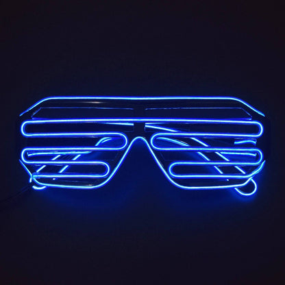 Glow Flashing Shutter Neon Rave Glasses El Wire LED Sunglasses (Blue, Black Frame) - RS1499 - REES52