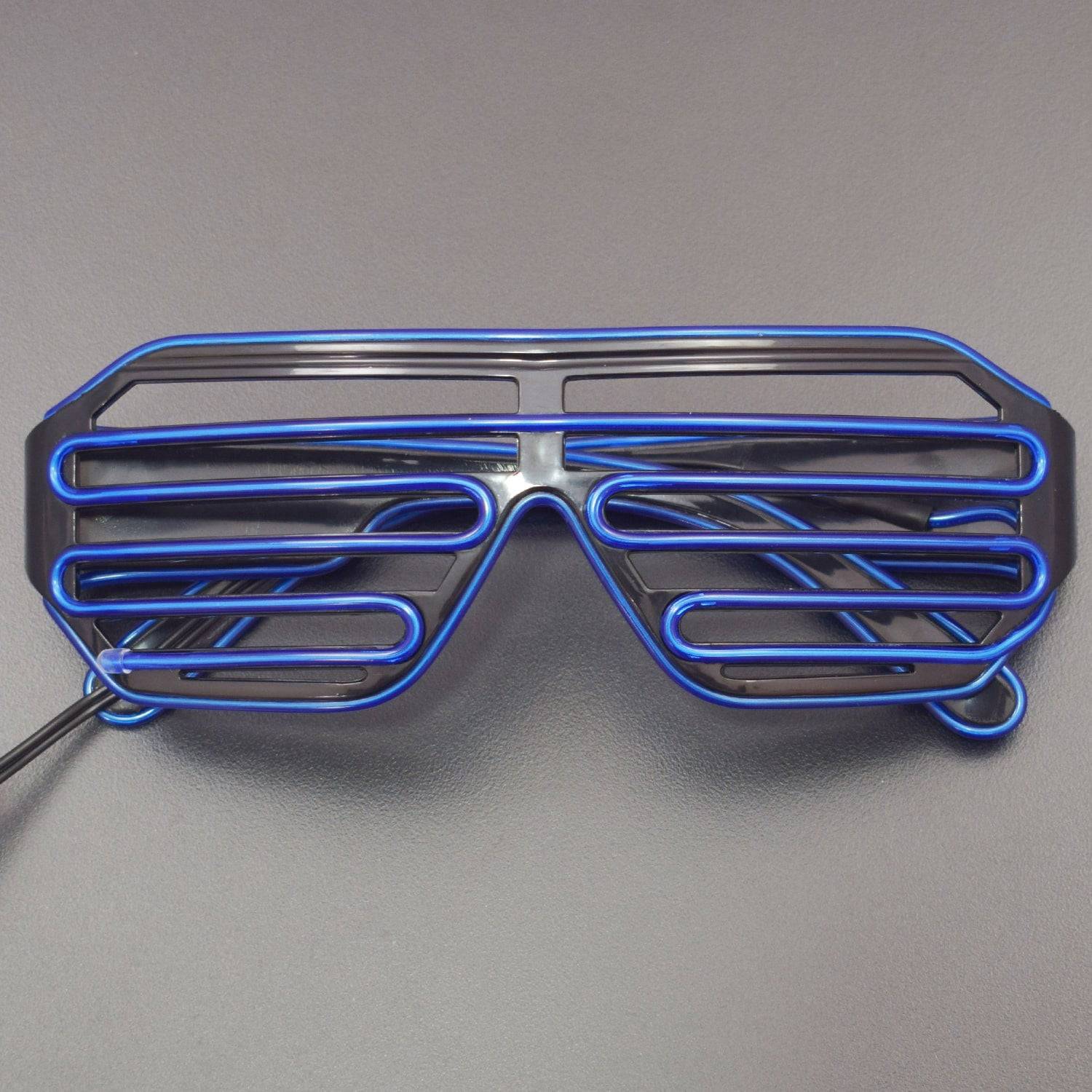 Glow Flashing Shutter Neon Rave Glasses El Wire LED Sunglasses (Blue, Black Frame) RS1499