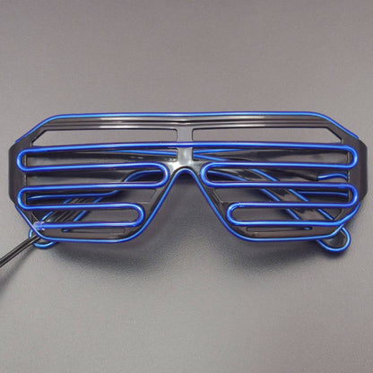 Glow Flashing Shutter Neon Rave Glasses El Wire LED Sunglasses (Blue, Black Frame) - RS1499 - REES52