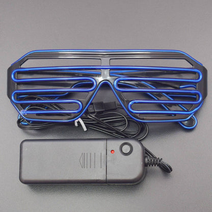 Glow Flashing Shutter Neon Rave Glasses El Wire LED Sunglasses (Blue, Black Frame) - RS1499 - REES52