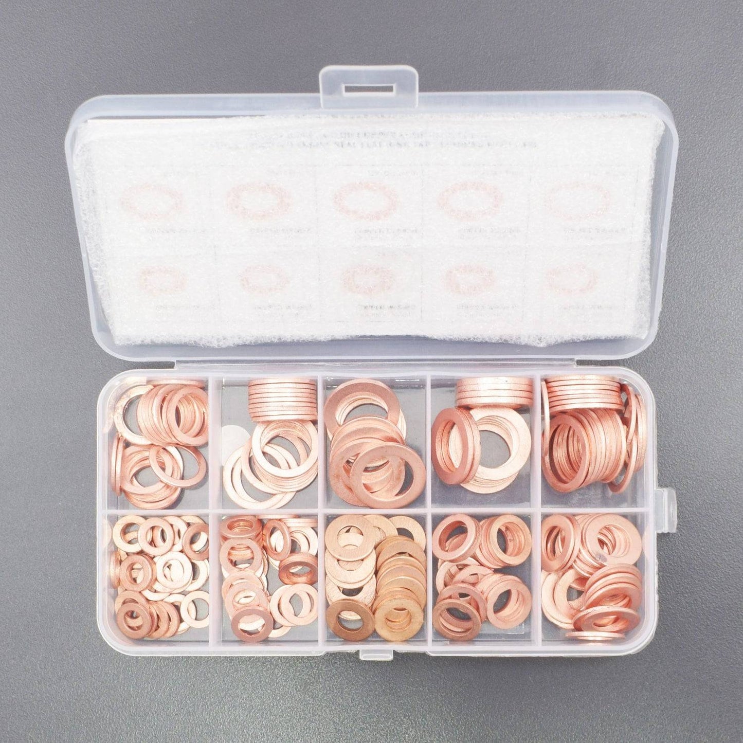 200 pieces Copper Washer Copper Gasket Set Flat Seal Ring Assortment Kit with Plastic Box Hardware Tools- RS1827 - REES52