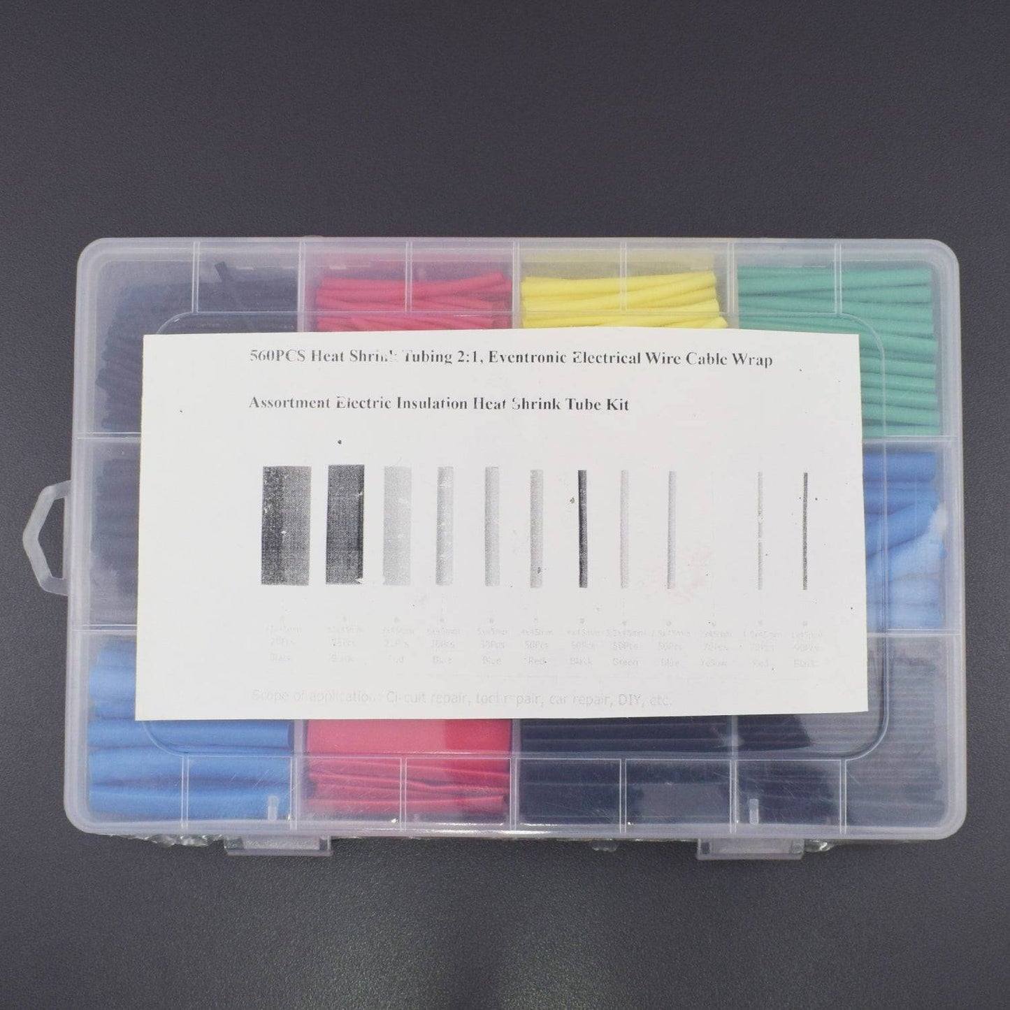 560PCS Heat Shrink Tubing 2:1, Electric Insulation Heat Shrink Tube Kit with Box (5 colors/12 Sizes) - RS1801 - REES52