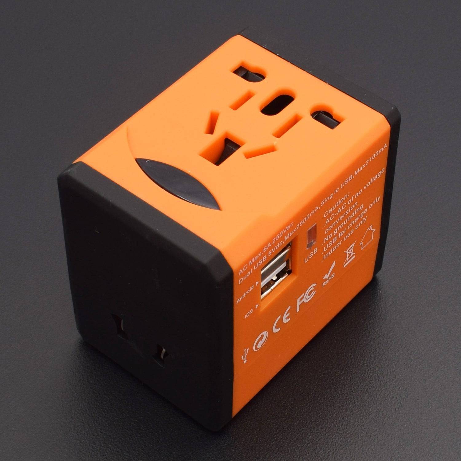 Travel Adapter with 2 USB Charger All in One Universal Plug Adapter Charger  for Android and iOS ORANGE - RS588 - REES52