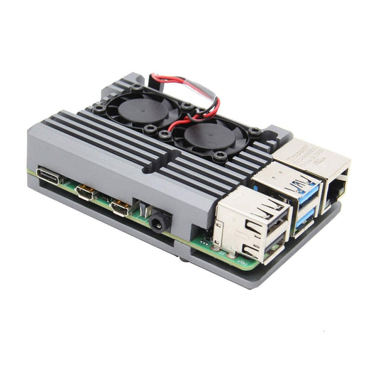 Metal Aluminum Alloy Raspberry Pi 4 Armor Case Cooling Heatsink With Fan for Pi 4 Model/Pi 4B- Grey - RS2440 - REES52