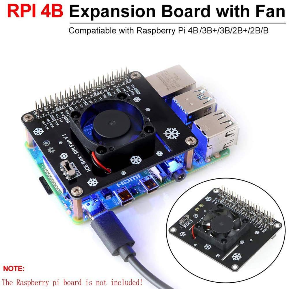 Raspberry Pi Cooling Glare Fan Expansion Board with GPIO Expansion Board and Dazzling LED Light 0.2A for Pi 4B/3B+/3B- RS2632 - REES52