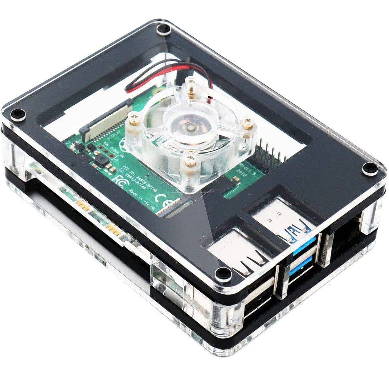 Raspberry Pi 4B ABS Acrylic Case Clear-5 Layers with 35mm Cooling Fan Heatsink and Screwdriver for Pi 4 Model B- RS2660 - REES52