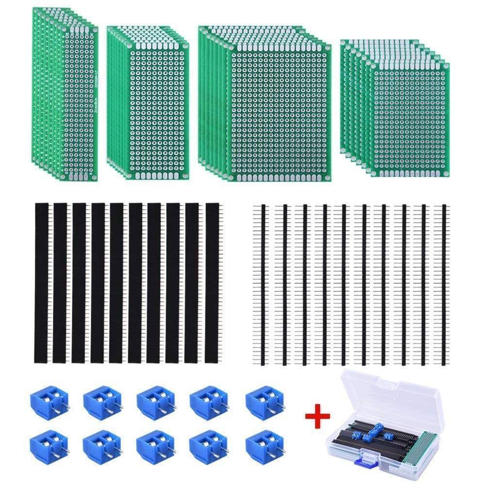 30 Pcs Double Sided PCB Board Kit 4 Sizes Circuit Board with 20 Pcs 40 Pin 2.54mm Header Connector for DIY - KT1292 - REES52
