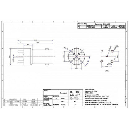 Female BNC Jack Connector Zinc Alloy Receptacle PCB Mount