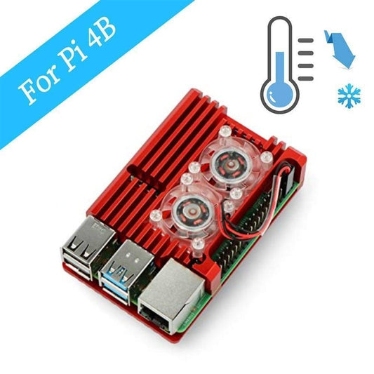 Metal Aluminum Alloy Raspberry Pi 4 Armor Case Cooling Heatsink With Fan For Pi 4 Model/Pi 4B- Red - RS2438 - REES52