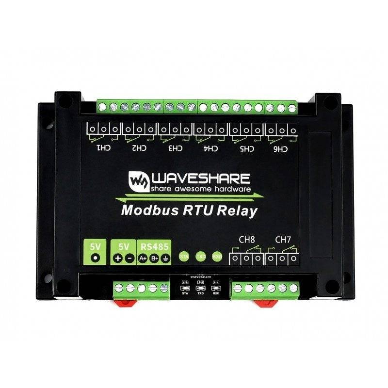 Waveshare Industrial Modbus RTU 8-Channel Relay Module RS485 Bus, Multi Protection - RS4765 - REES52