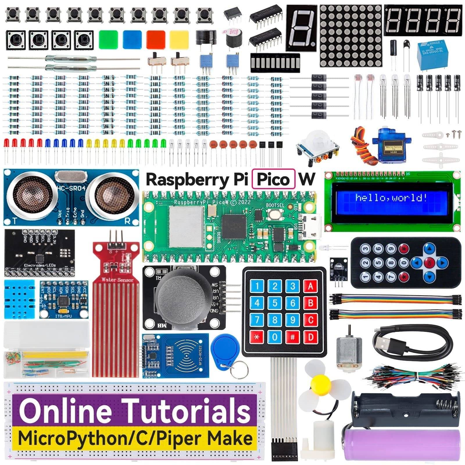 Raspberry Pi Pico W Ultimate Starter Kit, 450+ Items, MicroPython, Piper Make and C/C++ (Compatible with Arduino) - B0BDFVL6F_X - REES52