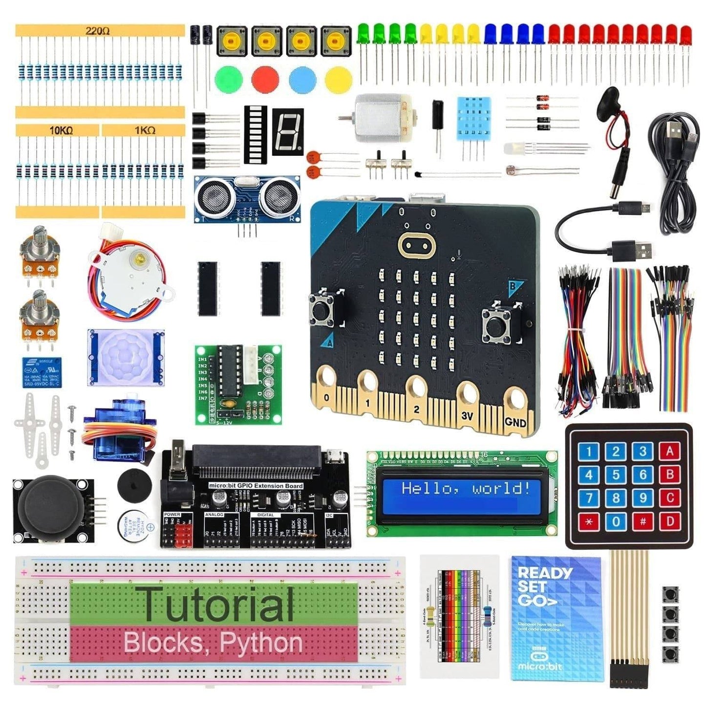 Ultimate Starter Kit for BBC Micro:bit Development Board (V2 Included), 316-Page Detailed Tutorial, 225 Items, 44 Projects - REES52