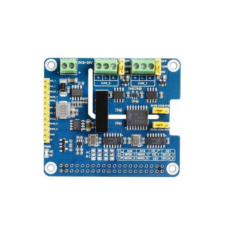 2-Channel Isolated CAN FD Expansion HAT for Raspberry Pi, Multi Protections - RS2129 - REES52