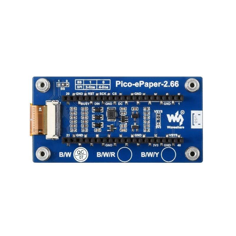 Waveshare 2.66inch E-Paper E-Ink Display Module for Raspberry Pi Pico, 296×152, Black / White, SPI - RS2134 - REES52