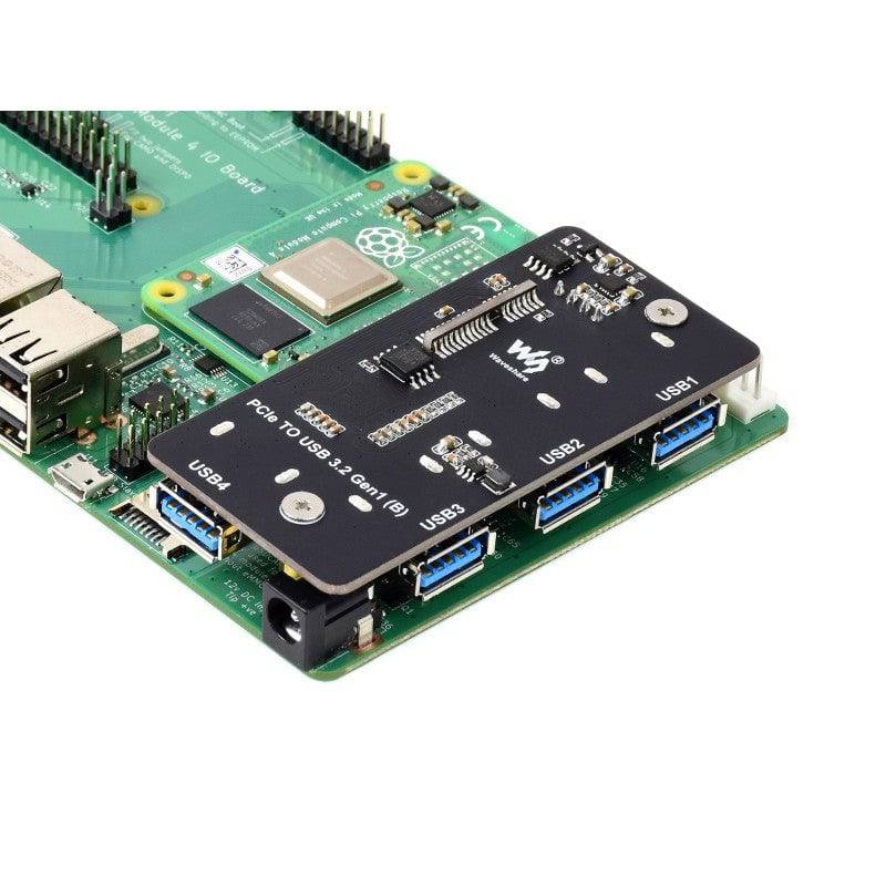 Waveshare PCIe TO USB 3.2 Gen1 Adapter, for Raspberry Pi Compute Module 4 IO Board, 4x HS USB - RS1963 - REES52